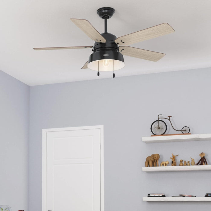 52 in. Matte Black Outdoor Fan, Indoor Ceiling Fans with LED Light Kit and Pull Chain, Hugger Ceiling Fans-7-ErisView