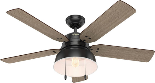 52 in. Matte Black Outdoor Fan, Indoor Ceiling Fans with LED Light Kit and Pull Chain, Hugger Ceiling Fans-1-ErisView