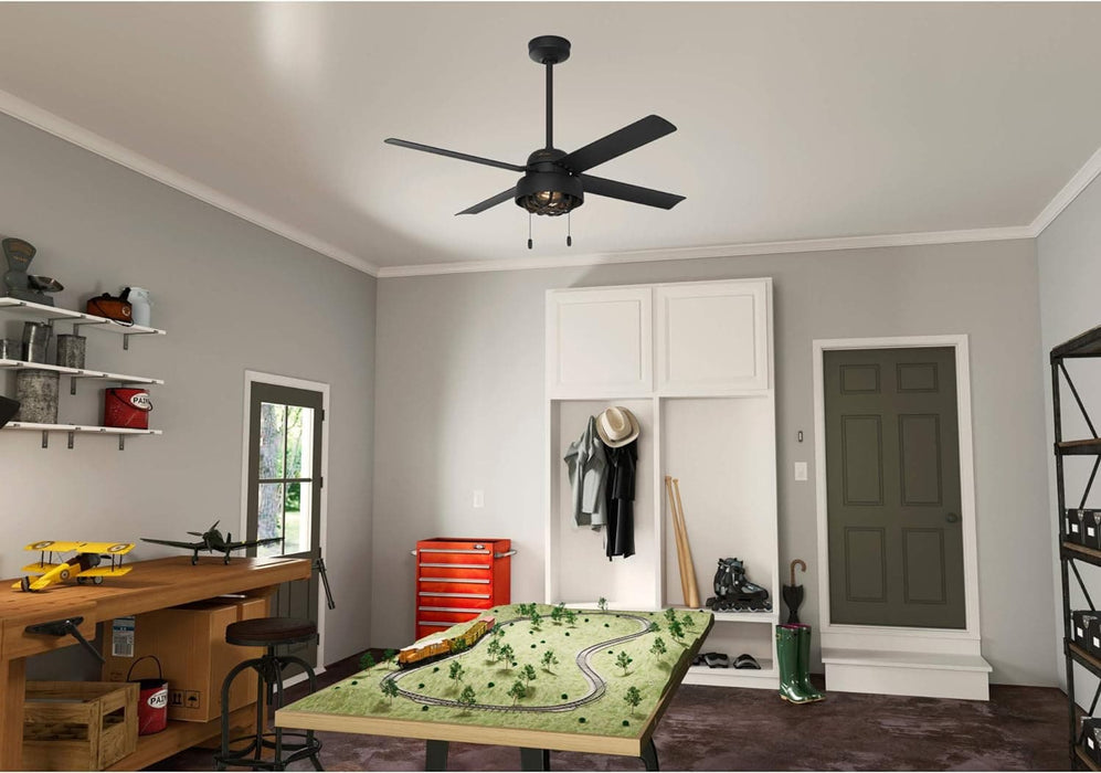 52 in. Matte Black Outdoor Fan, Indoor Outdoor Ceiling Fans with LED Light Kit and Pull Chain-2-ErisView