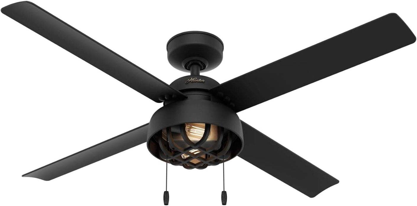 52 in. Matte Black Outdoor Fan, Indoor Outdoor Ceiling Fans with LED Light Kit and Pull Chain-1-ErisView