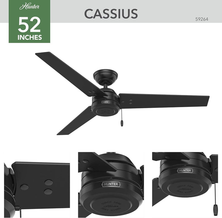 52 in. Matte Black Outdoor Fan, Indoor Outdoor Ceiling Fans with Pull Chain Control, Hugger Ceiling Fans-2-ErisView