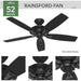 52 in. Matte Black Outdoor Fan, Indoor Outdoor Ceiling Fans with Pull Chain, Hugger Ceiling Fans-2-ErisView