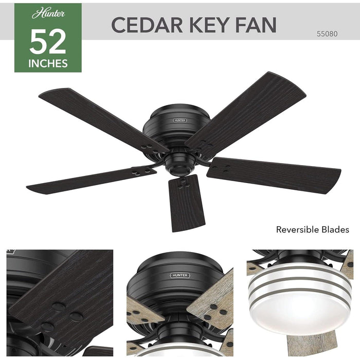 52 in. Matte Black Outdoor Fan, Low Profile Outdoor Ceiling Fans, Indoor Outdoor Ceiling Fans with LED Light and Remote, Hugger Ceiling Fans-2-ErisView