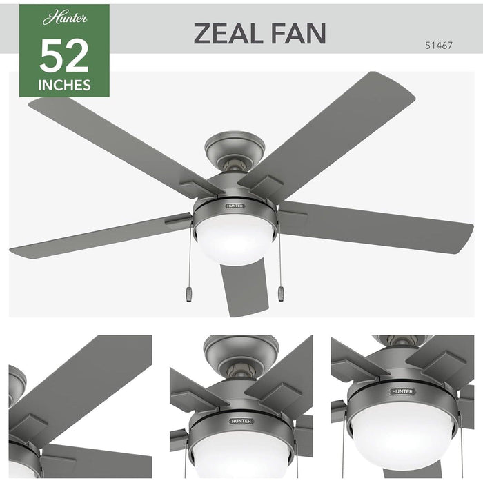 52 in. Matte Silver Ceiling Fan, Ceiling Hugger Ceiling Fans-3-ErisView