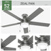 52 in. Matte Silver Ceiling Fan, Ceiling Hugger Ceiling Fans-3-ErisView