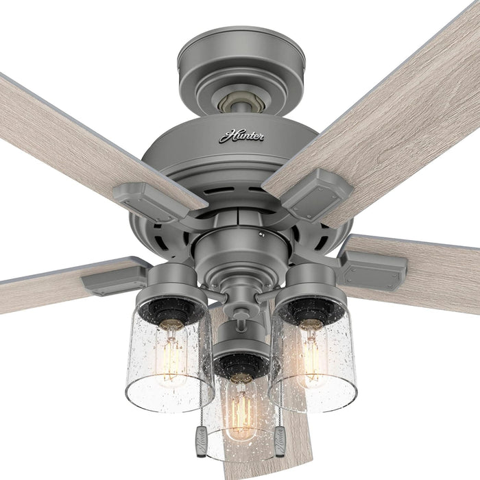 52 in. Matte Silver Ceiling Fan with LED Light Kit and Pull Chain, Hugger Ceiling Fan with Light-12-ErisView