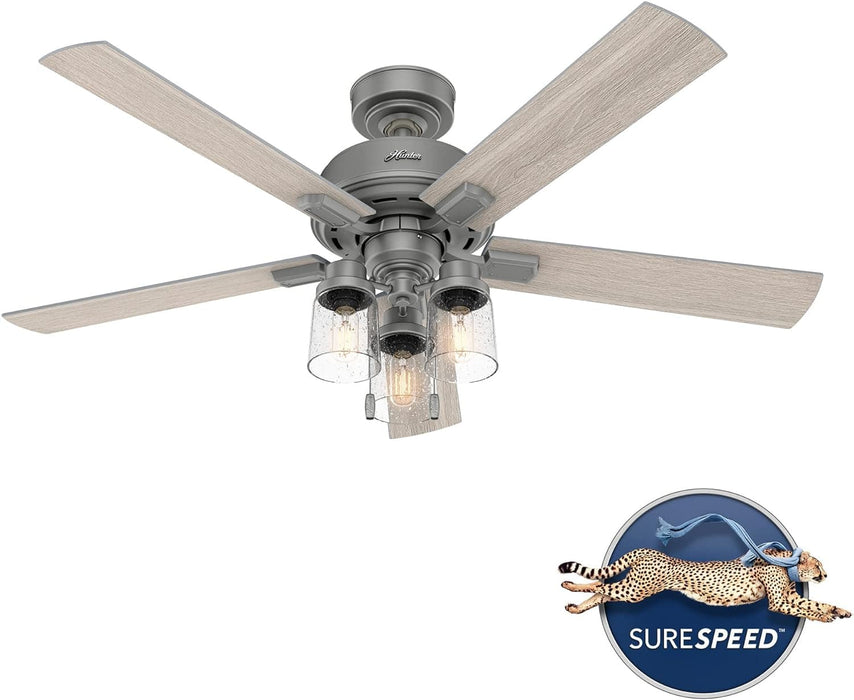 52 in. Matte Silver Ceiling Fan with LED Light Kit and Pull Chain, Hugger Ceiling Fan with Light-14-ErisView