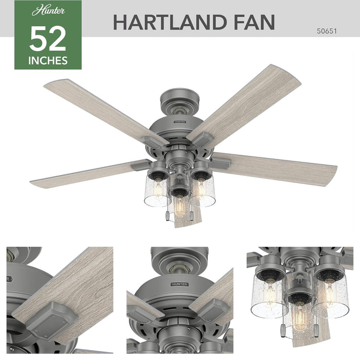 52 in. Matte Silver Ceiling Fan with LED Light Kit and Pull Chain, Hugger Ceiling Fan with Light-2-ErisView