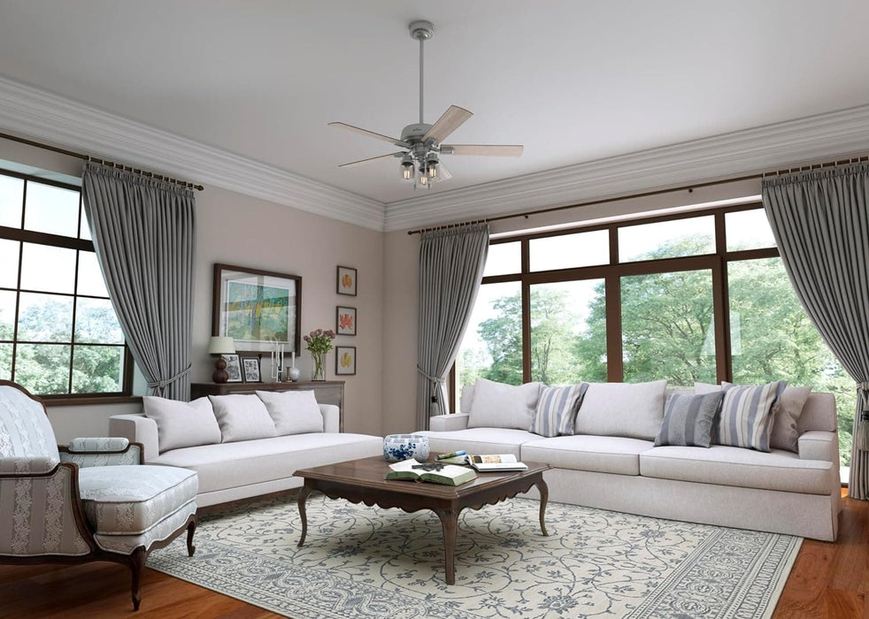 52 in. Matte Silver Ceiling Fan with LED Light Kit and Pull Chain, Hugger Ceiling Fan with Light-5-ErisView