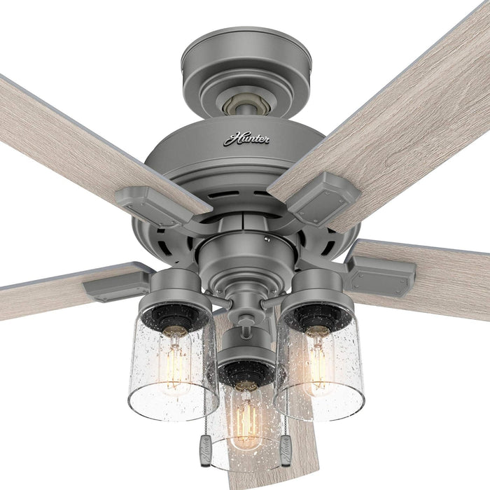 52 in. Matte Silver Ceiling Fan with LED Light Kit and Pull Chain, Hugger Ceiling Fan with Light-7-ErisView