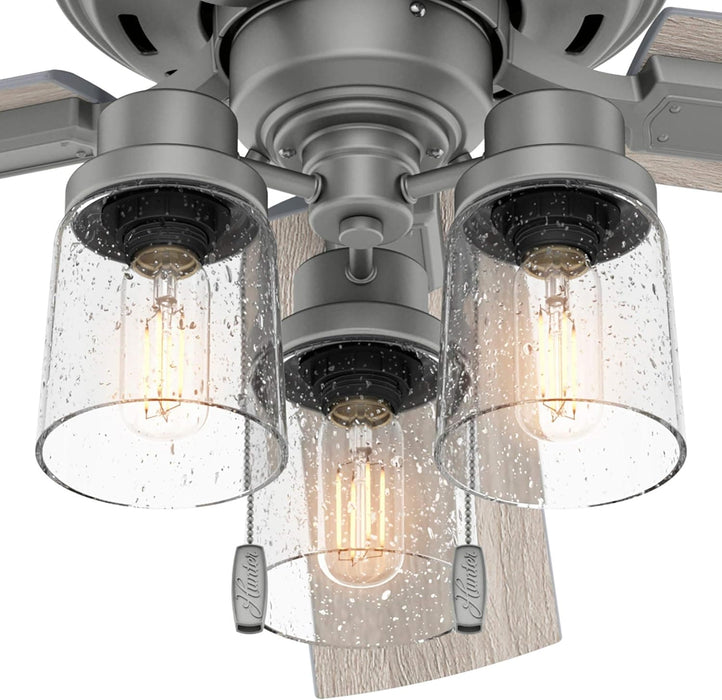 52 in. Matte Silver Ceiling Fan with LED Light Kit and Pull Chain, Hugger Ceiling Fan with Light-8-ErisView