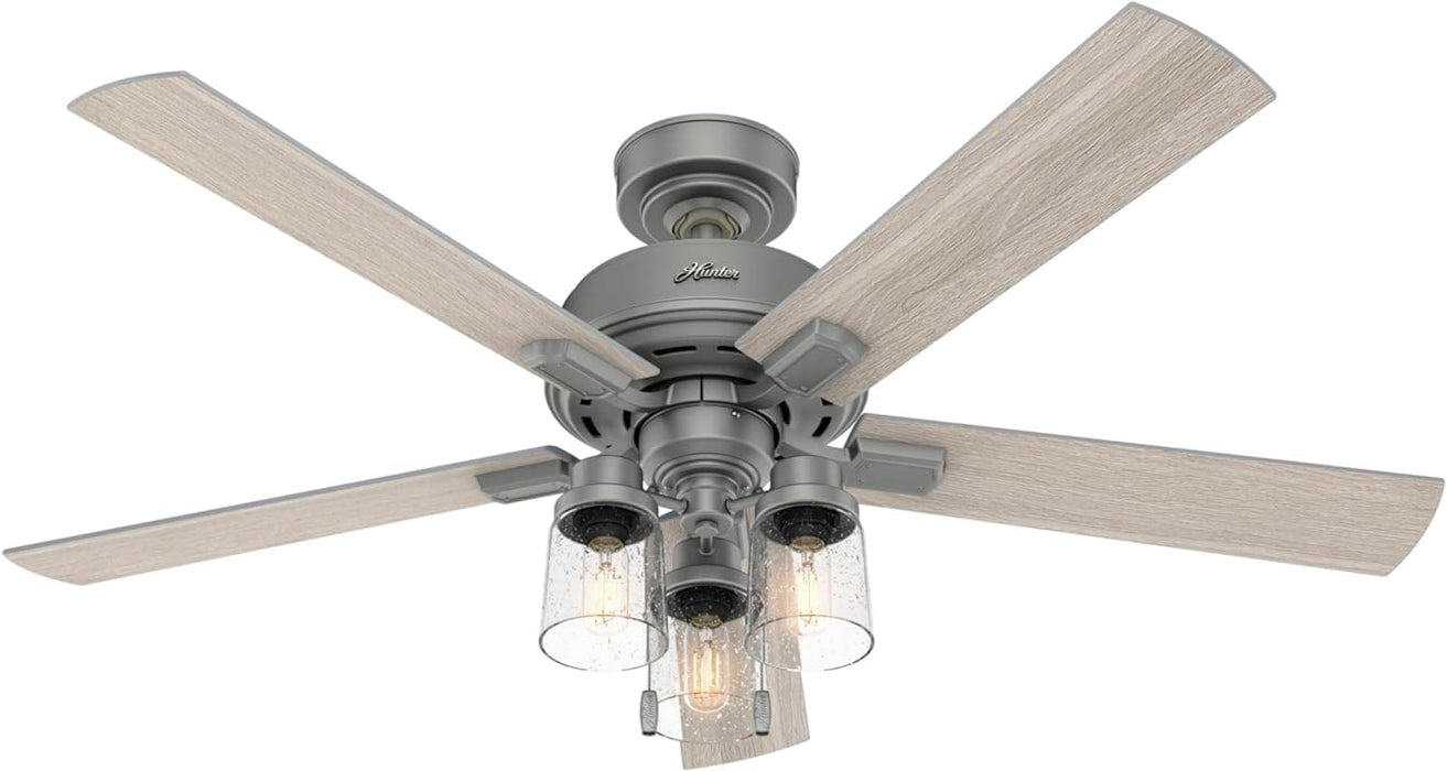 52 in. Matte Silver Ceiling Fan with LED Light Kit and Pull Chain, Hugger Ceiling Fan with Light-1-ErisView