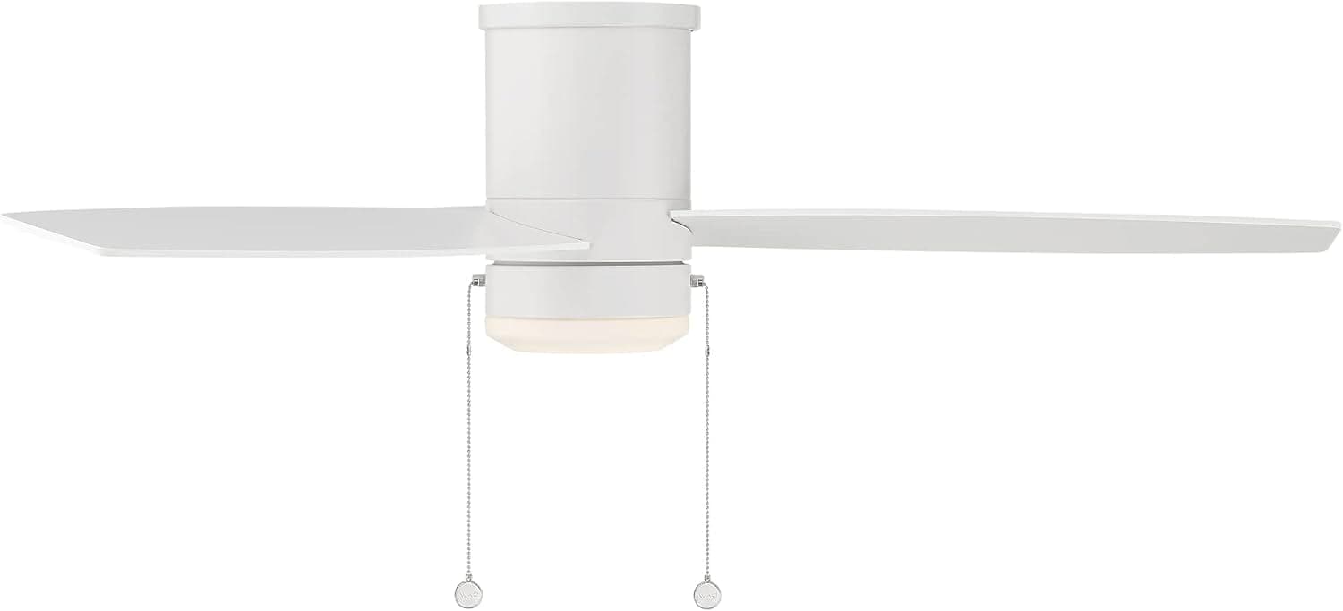 52 in. Matte White Ceiling Fan, Indoor Outdoor 3 Blade Ceiling Fan with Pull Chain, Flush Mount Outdoor Ceiling Fans-2-ErisView