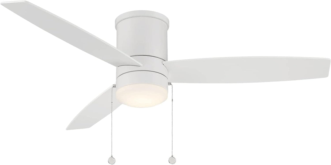 52 in. Matte White Ceiling Fan, Indoor Outdoor 3 Blade Ceiling Fan with Pull Chain, Flush Mount Outdoor Ceiling Fans-1-ErisView