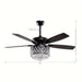 52 in. Modern Black Ceiling Fan with Remote, 5-Blade Ceiling Fan with Crystal Cage-ErisView