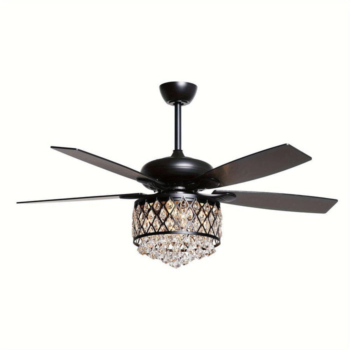52 in. Modern Black Ceiling Fan with Remote, 5-Blade Ceiling Fan with Crystal Cage-ErisView