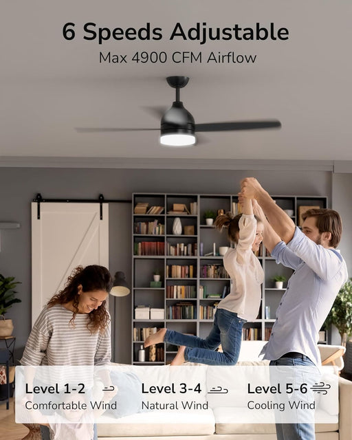 52 in. Modern Black Indoor Outdoor Ceiling Fan with Light and Remote for Patio Bedroom, Farmhouse Dimmable LED Quiet Reversible Fan in Winter Summer-2-ErisView