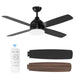 52 in. Modern Black Indoor Outdoor Ceiling Fan with Light and Remote for Patio Bedroom, Farmhouse Dimmable LED Quiet Reversible Fan in Winter Summer-1-ErisView