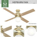 52 in. Modern Brass Ceiling Fan with LED Light Kit and Wall Control, Hugger Ceiling Fan with Light-2-ErisView
