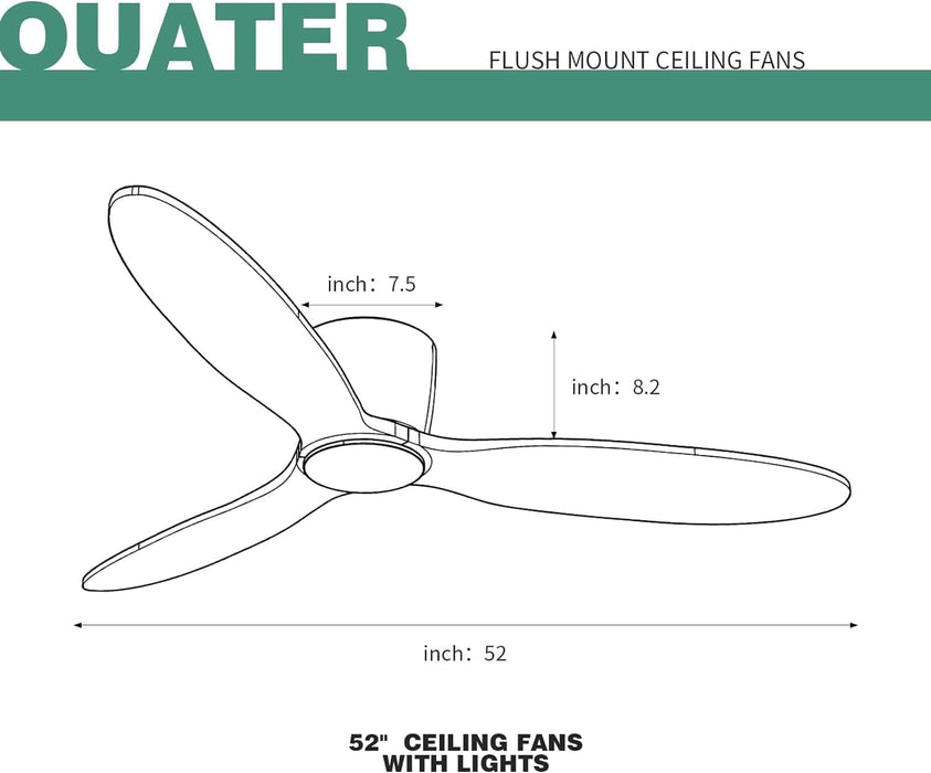 52 in. Modern Ceiling Fan NO Light, Natural Wood Low Profile Flush Mount Outdoor Remote Control Fan, Popular Ceiling Fans-6-ErisView