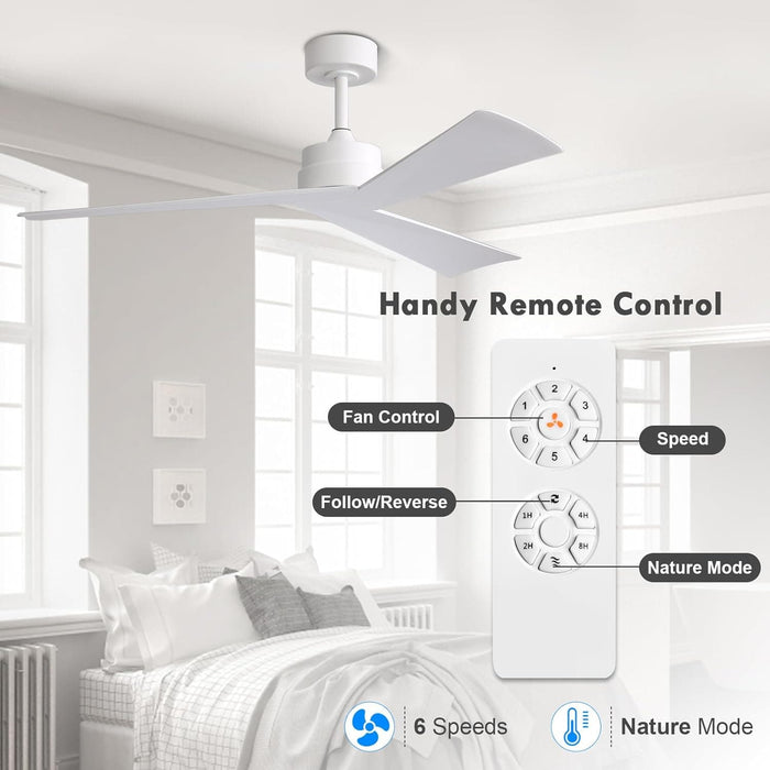 52 in. Modern Ceiling Fan NO Light, Reversible Ceiling Fan with Remote Control for Kitchen Bedroom Living Room Dining Room-3-ErisView