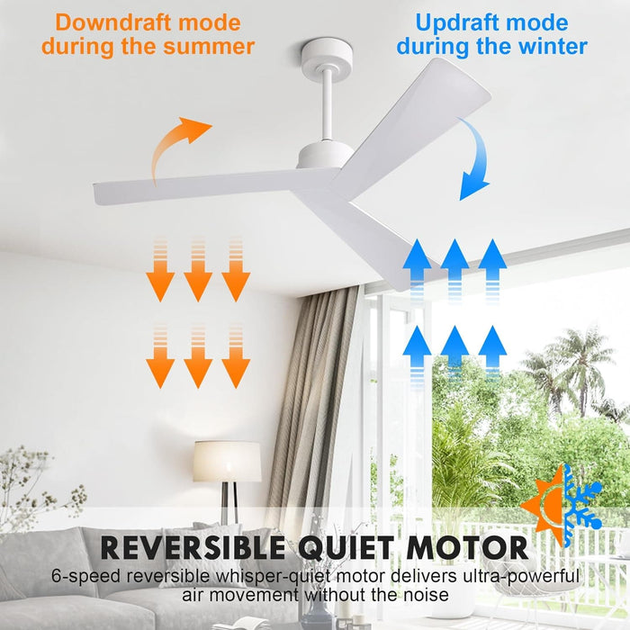 52 in. Modern Ceiling Fan NO Light, Reversible Ceiling Fan with Remote Control for Kitchen Bedroom Living Room Dining Room-4-ErisView