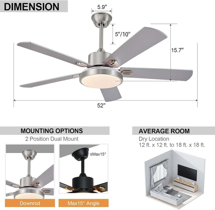 52 in. Modern Ceiling Fan, Remote Control Ceiling Fan and Light, Simple Ceiling Fan for Dining Room Bedroom Kitchen Living Room-6-ErisView