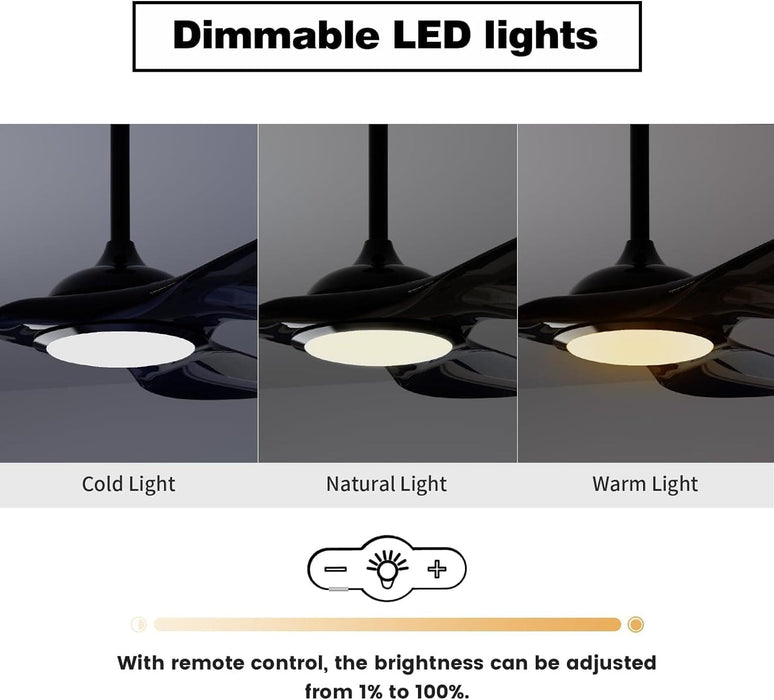 52 in. Modern Ceiling Fan with Bright Light and Remote, 3 Blade Reversible Quietest Fan For Sleeping for Living Room Bedroom-3-ErisView