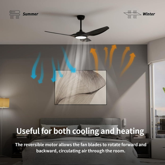 52 in. Modern Ceiling Fan with Bright Light and Remote, 3 Blade Reversible Quietest Fan For Sleeping for Living Room Bedroom-4-ErisView