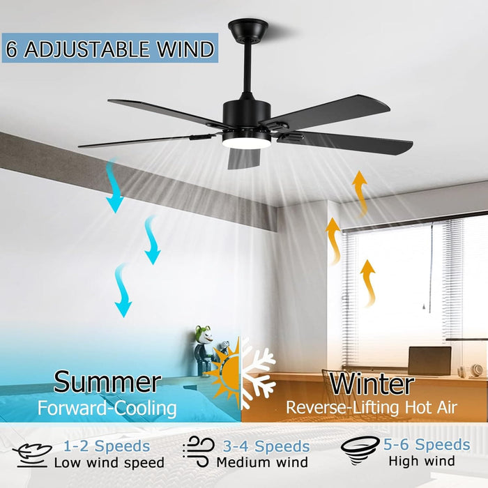 52 in. Modern Ceiling Fan with Light, Black Low Profile Outdoor Ceiling Fan with APP Remote Control for Patio, Reversible Indoor Bedroom Living Room Fan-2-ErisView