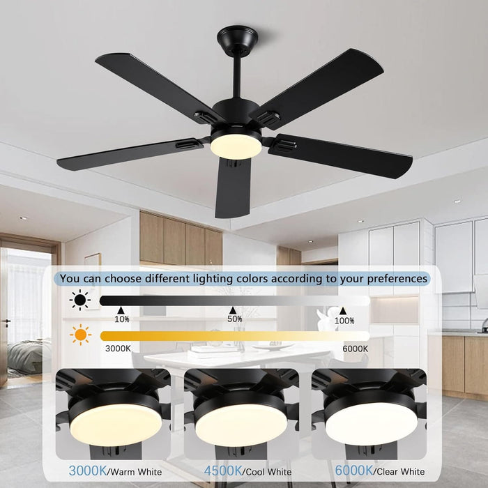 52 in. Modern Ceiling Fan with Light, Black Low Profile Outdoor Ceiling Fan with APP Remote Control for Patio, Reversible Indoor Bedroom Living Room Fan-3-ErisView