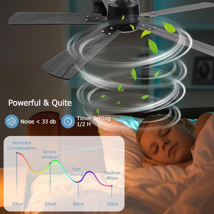 52 in. Modern Ceiling Fan with Light, Black Low Profile Outdoor Ceiling Fan with APP Remote Control for Patio, Reversible Indoor Bedroom Living Room Fan-8-ErisView