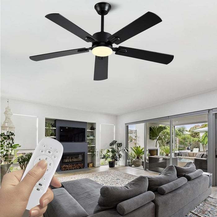 52 in. Modern Ceiling Fan with Light, Black Low Profile Outdoor Ceiling Fan with APP Remote Control for Patio, Reversible Indoor Bedroom Living Room Fan-9-ErisView