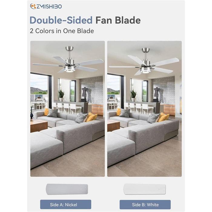 52 in. Modern Ceiling Fan with Remote, Set of 2 Ceiling Fans with Light, Quiet Ceiling Fans with Bedroom Kitchen, Brushed Nickel Ceiling Fan-3-ErisView