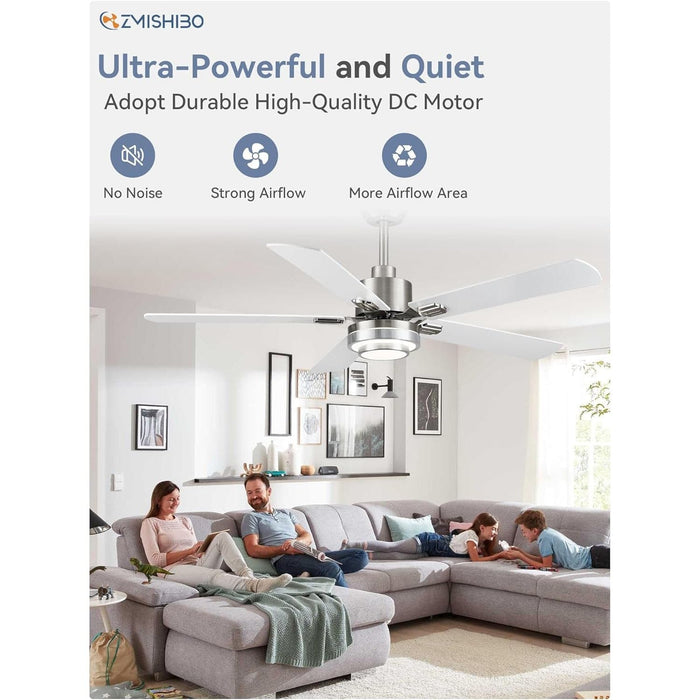 52 in. Modern Ceiling Fan with Remote, Set of 2 Ceiling Fans with Light, Quiet Ceiling Fans with Bedroom Kitchen, Brushed Nickel Ceiling Fan-4-ErisView