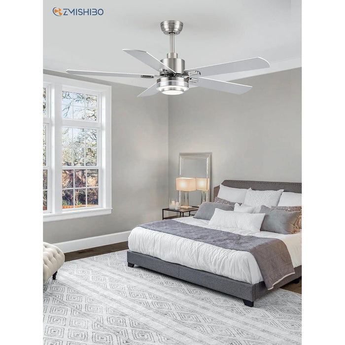 52 in. Modern Ceiling Fan with Remote, Set of 2 Ceiling Fans with Light, Quiet Ceiling Fans with Bedroom Kitchen, Brushed Nickel Ceiling Fan-8-ErisView