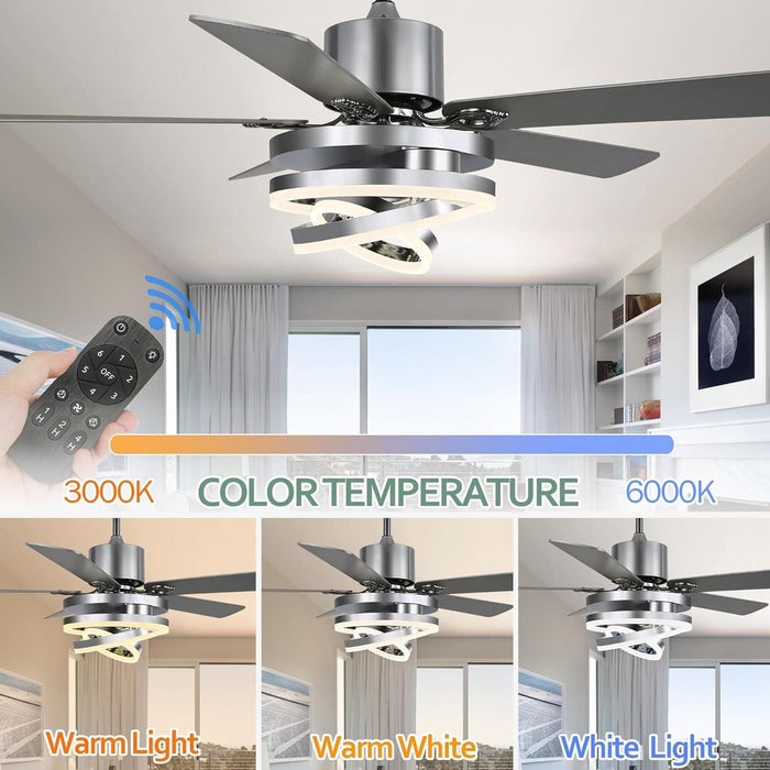 52 in. Modern Chandelier Ceiling Fan with Light, Remote Control Fandelier, Indoor Reversible DC Ceiling Fan, Living Room Ceiling Fan with Light-2-ErisView