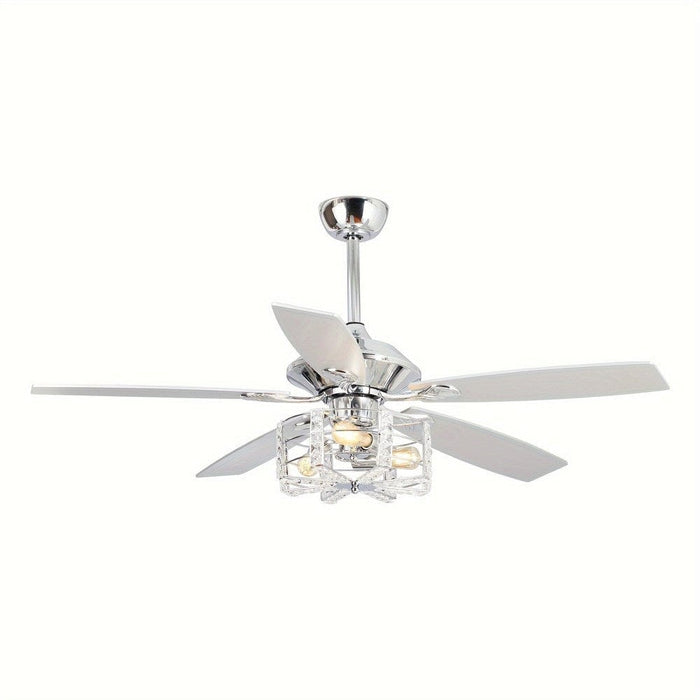 52 in. Modern Chrome Crystal Ceiling Fan with Remote, 5-Blade White Ceiling Fan-ErisView