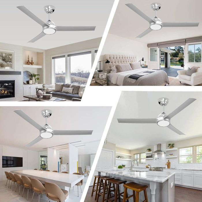52 in. Modern Fan with Light, Silver Ceiling Fan with Remote, Quiet Reversible DC Ceiling Fan, LED 3 Blade Indoor Ceiling Fans for Bedroom Living Room -2-ErisView