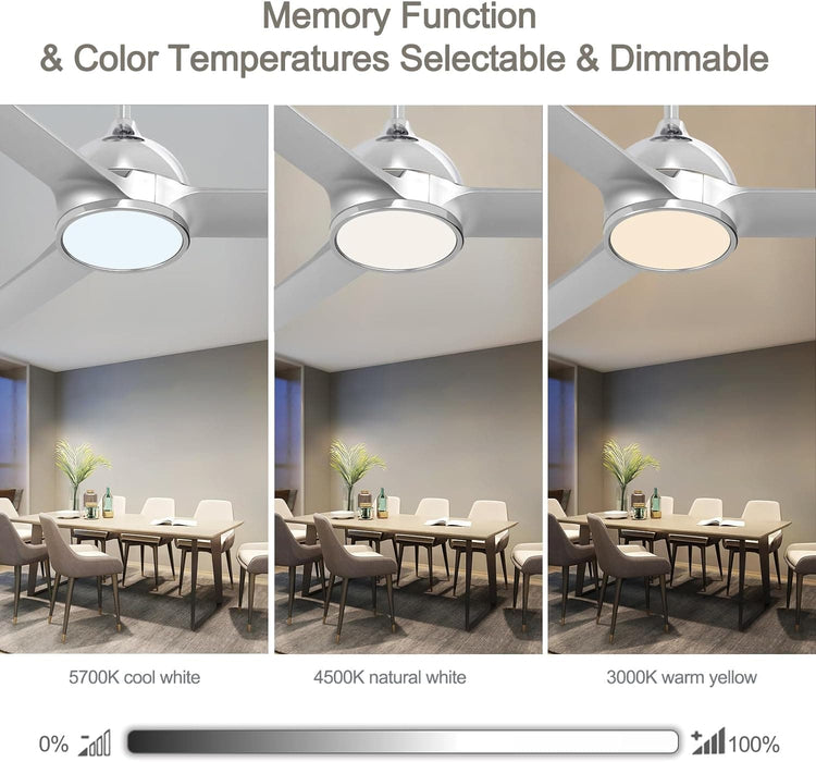 52 in. Modern Fan with Light, Silver Ceiling Fan with Remote, Quiet Reversible DC Ceiling Fan, LED 3 Blade Indoor Ceiling Fans for Bedroom Living Room -3-ErisView