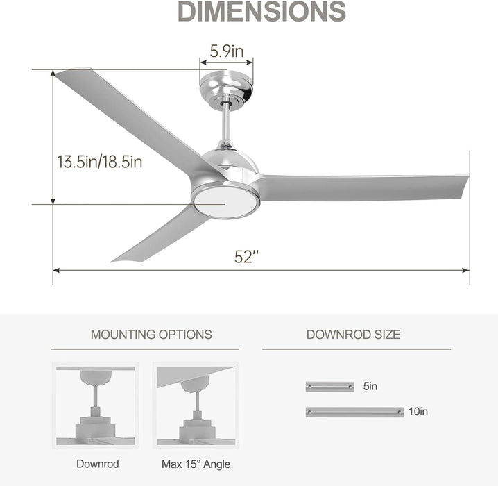 52 in. Modern Fan with Light, Silver Ceiling Fan with Remote, Quiet Reversible DC Ceiling Fan, LED 3 Blade Indoor Ceiling Fans for Bedroom Living Room -5-ErisView