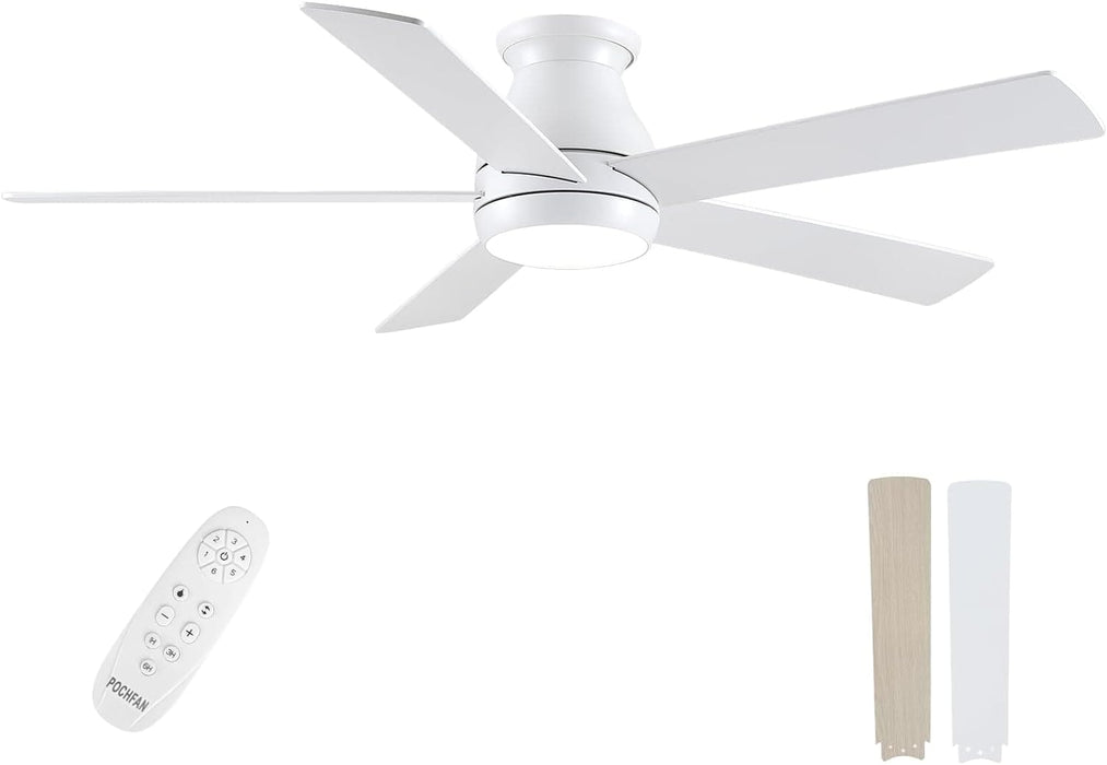 52 in. Modern Flush Mount Low Profile Ceiling Fan with Lights and Remote, Dimmable Bedroom Ceiling Fans, Living Room Fan, Brushed Nickel Ceiling Fan-10-ErisView