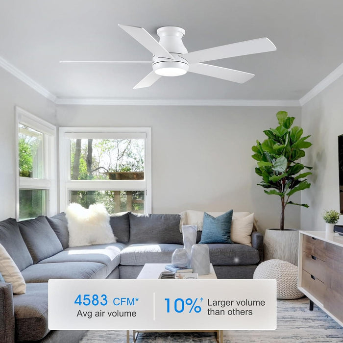 52 in. Modern Flush Mount Low Profile Ceiling Fan with Lights and Remote, Dimmable Bedroom Ceiling Fans, Living Room Fan, Brushed Nickel Ceiling Fan-11-ErisView