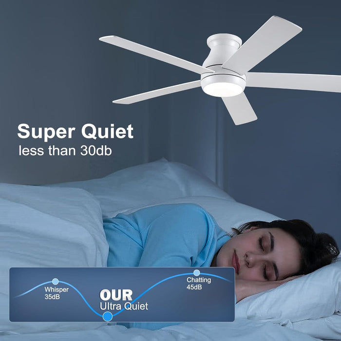 52 in. Modern Flush Mount Low Profile Ceiling Fan with Lights and Remote, Dimmable Bedroom Ceiling Fans, Living Room Fan, Brushed Nickel Ceiling Fan-13-ErisView