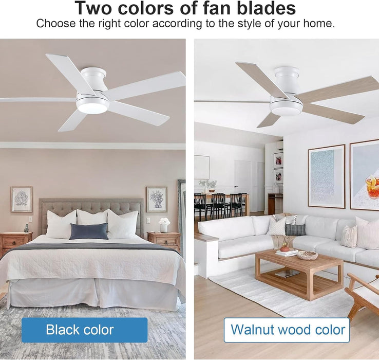 52 in. Modern Flush Mount Low Profile Ceiling Fan with Lights and Remote, Dimmable Bedroom Ceiling Fans, Living Room Fan, Brushed Nickel Ceiling Fan-15-ErisView