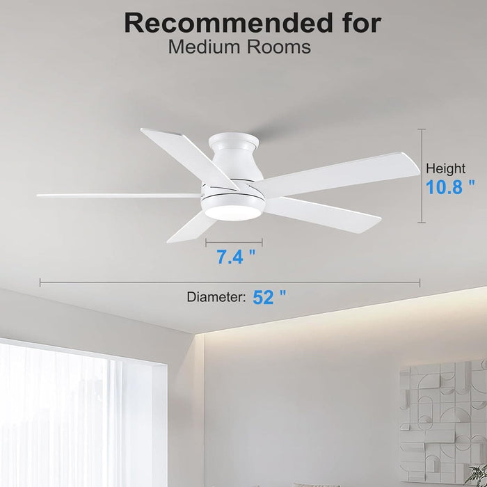 52 in. Modern Flush Mount Low Profile Ceiling Fan with Lights and Remote, Dimmable Bedroom Ceiling Fans, Living Room Fan, Brushed Nickel Ceiling Fan-16-ErisView