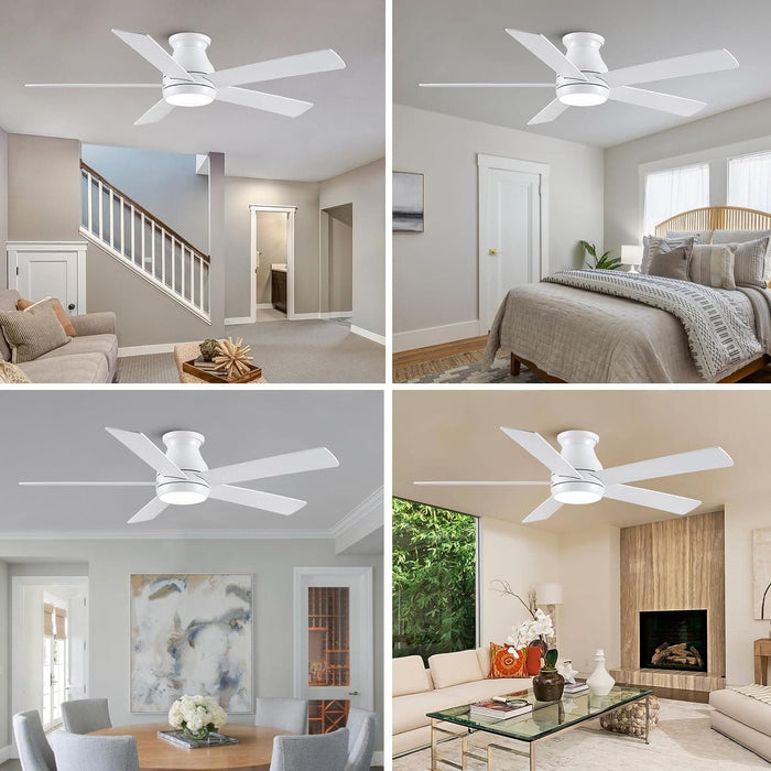 52 in. Modern Flush Mount Low Profile Ceiling Fan with Lights and Remote, Dimmable Bedroom Ceiling Fans, Living Room Fan, Brushed Nickel Ceiling Fan-17-ErisView
