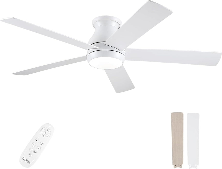 52 in. Modern Flush Mount Low Profile Ceiling Fan with Lights and Remote, Dimmable Bedroom Ceiling Fans, Living Room Fan, Brushed Nickel Ceiling Fan-18-ErisView