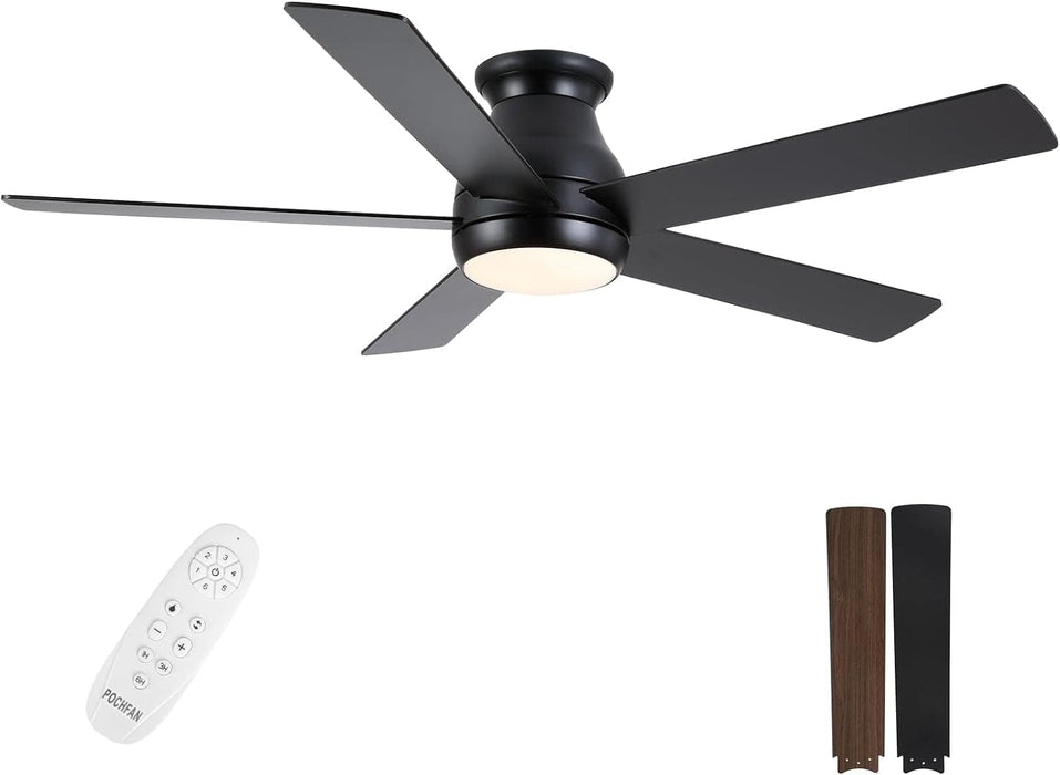 52 in. Modern Flush Mount Low Profile Ceiling Fan with Lights and Remote, Dimmable Bedroom Ceiling Fans, Living Room Fan, Brushed Nickel Ceiling Fan-19-ErisView