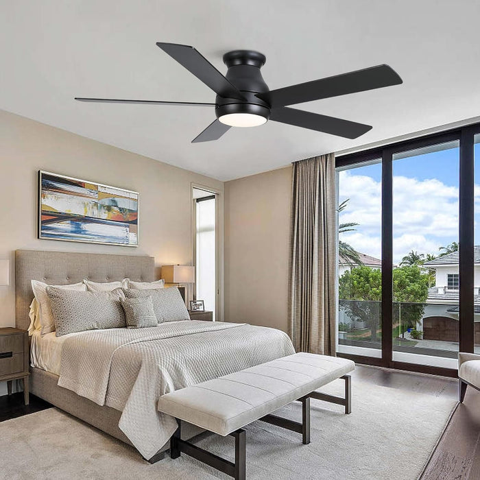 52 in. Modern Flush Mount Low Profile Ceiling Fan with Lights and Remote, Dimmable Bedroom Ceiling Fans, Living Room Fan, Brushed Nickel Ceiling Fan-20-ErisView